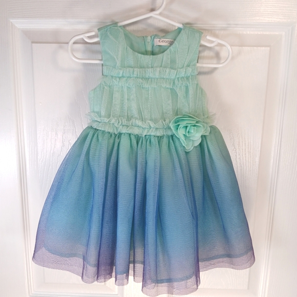 NWOT George Baby Girl Fit & Flare Tulle Dress Size 12-18M Ombre Blue Green Party